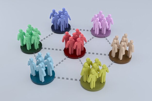 Zdjęcie piktogram połączeń sieciowych osób. renderowanie 3d