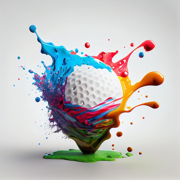 Piłeczka golfowa lub piłka golfowa z abstrakcyjną farbą powitalną 3d renderowania ilustracji