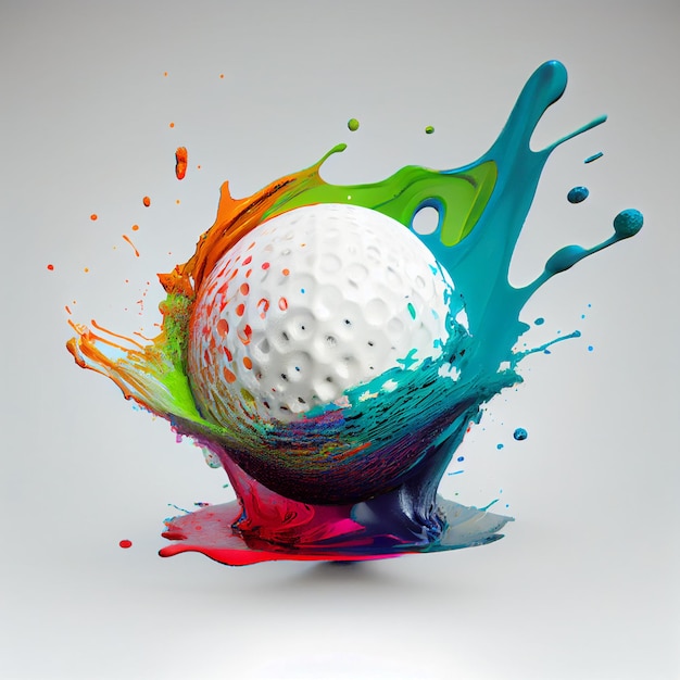 Piłeczka golfowa lub piłka golfowa z abstrakcyjną farbą rozchlapać 3d ilustracja renderowania