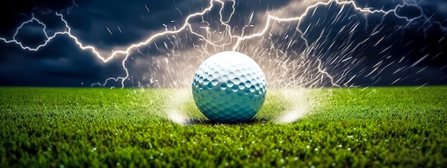 Piłeczka golfowa na banerze energii ruchu zielonego trawnika i błyskawicy wykonana za pomocą Generative AI