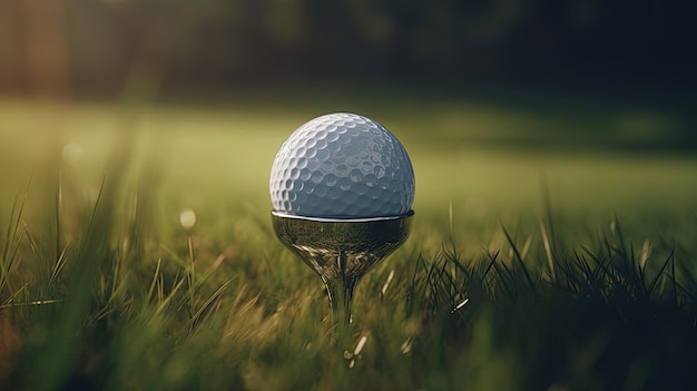 Piłeczka golfowa na trójniku na polu golfowym