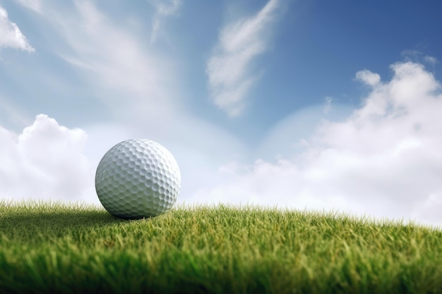 Piłeczka golfowa spoczywająca na tętniącej życiem zielonej trawie Generative AI