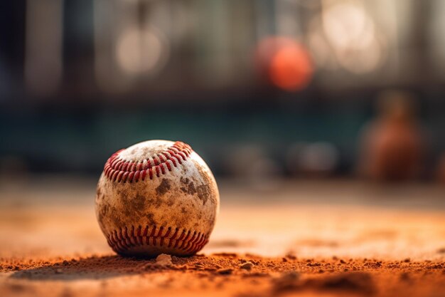 Piłka baseballowa na ziemi z napisem baseball