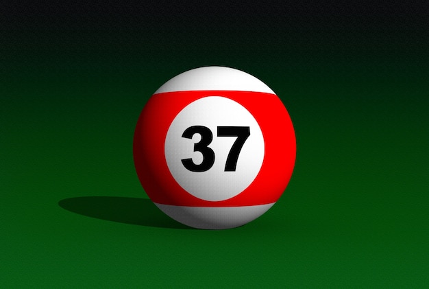 Zdjęcie piłka bilardowa na zielonym stole bilardowym. obraz 3d. piłka numer 37
