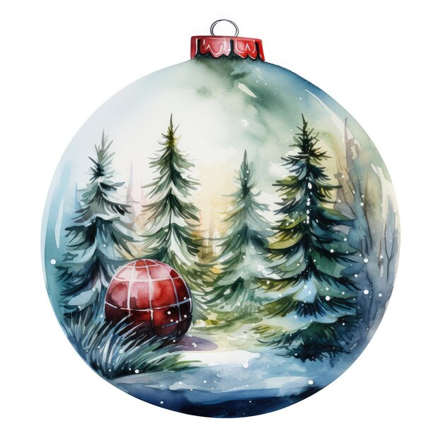 Piłka bożonarodzeniowa z wzorem dekoracja świąteczna dla pocztówek Akwarel Generatywna sztuczna inteligencja