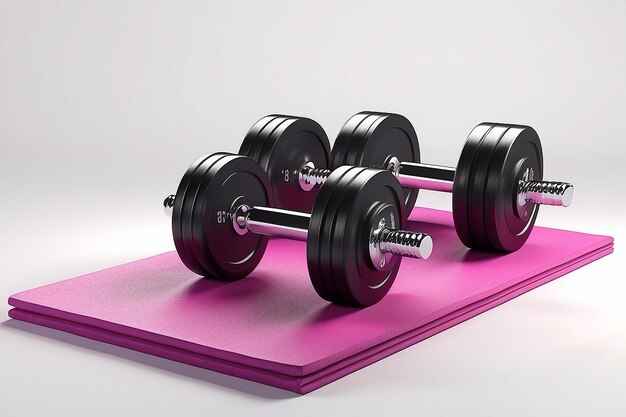 Piłka dumbbell i mat dla fitness zdrowy styl życia temat inventory fitness rendering 3d