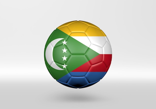 Piłka nożna 3D z flagą Komorów na szarym tle