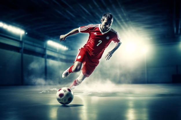 Piłka nożna Futsal Piłka i człowiek Zespołowa Piłka Nożna halowa Hala sportowa Reklama jakości Generative Ai