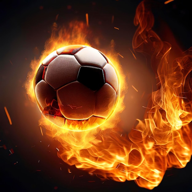 Piłka nożna latająca w płomieniach realistyczna