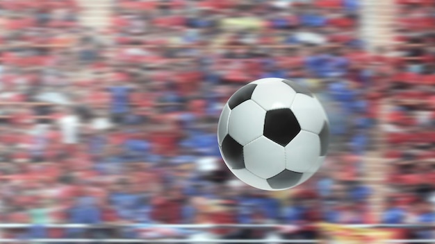 Piłka nożna leci w szybkim tempie na konkurencyjnym stadionie