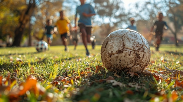 Zdjęcie piłka nożna na bujnym zielonym boisku generatywna sztuczna inteligencja