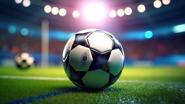 Piłka nożna na stadionie widziana z przodu wygenerowana przez sztuczną inteligencję