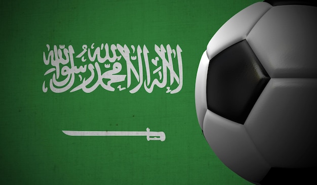 Zdjęcie piłka nożna na tle flagi arabii saudyjskiej renderowanie 3d