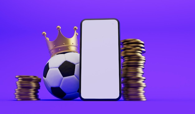 Piłka nożna nosząca koronę z stosem monet zakładów sportowych i finansów d rendering