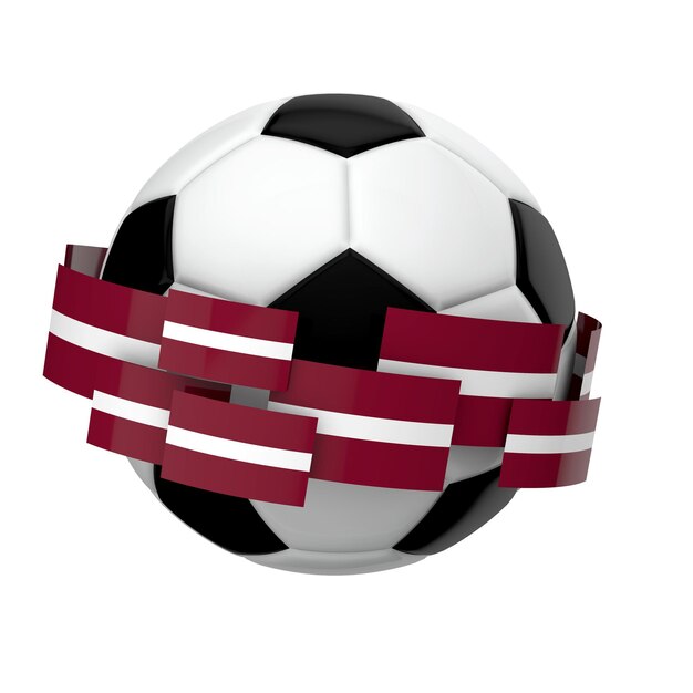 Piłka nożna piłka nożna z flagą Łotwy na zwykłym białym tle Renderowanie 3D