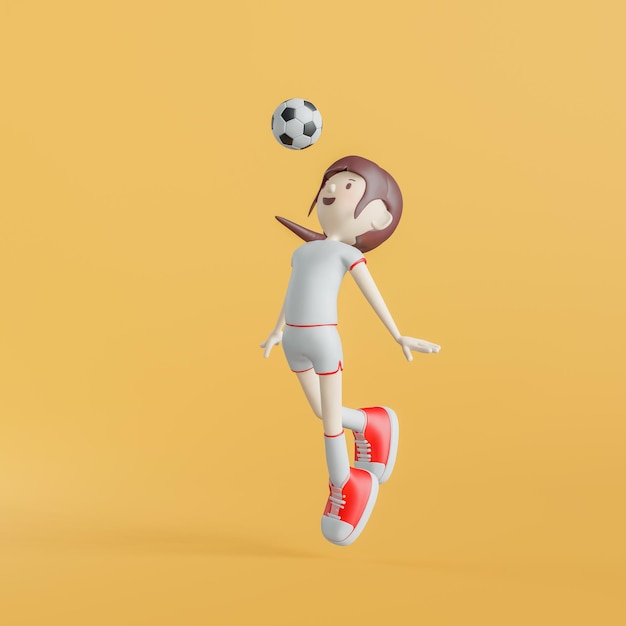 Piłka nożna postać z kreskówki dziewczyna pozuje renderowania 3d