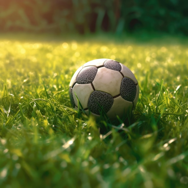 piłka nożna spoczywająca na skrawku trawy