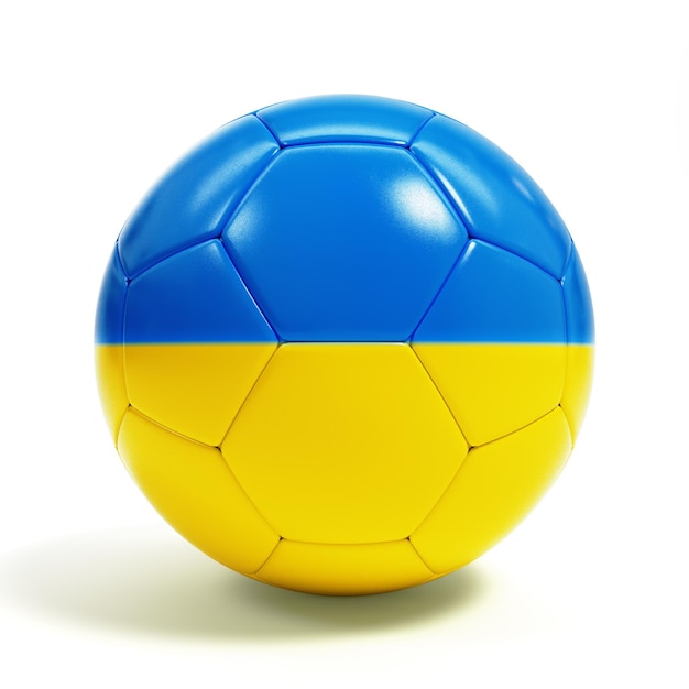 Piłka nożna w kolorach flagi Ukrainy na białym tle renderowania 3d