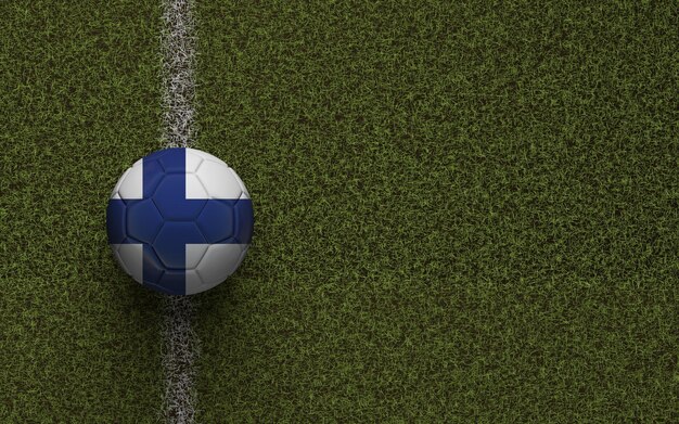 Piłka nożna z flagą Finlandii na zielonym boisku Rendering 3D