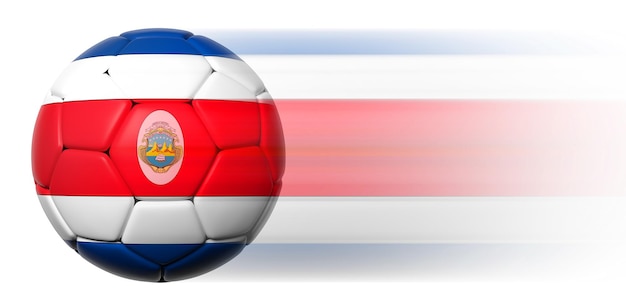 Piłka nożna z flagą Kostaryki w ruchu na białym tle