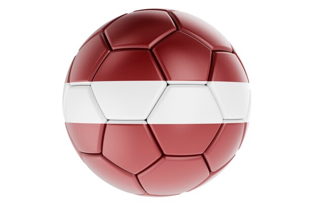 Piłka piłkarska lub piłka nożna z lotyjską flagą 3D wyizolowaną na białym tle