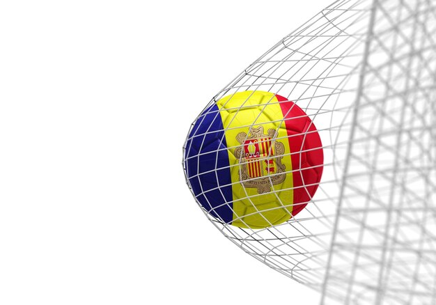 Piłka z flagą Andory zdobywa bramkę w siatce
