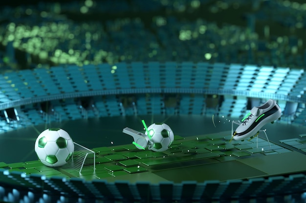 Zdjęcie piłkarski obiekt 3d w abstrakcyjnym tle