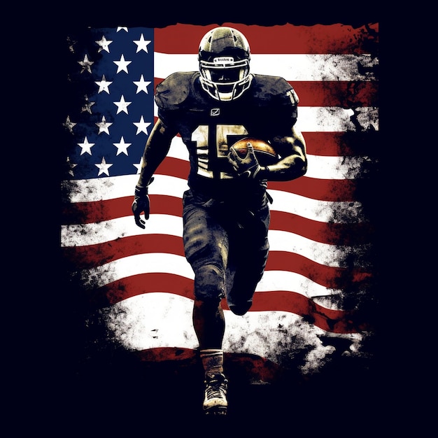 piłkarz biegający z amerykańską flagą na tle
