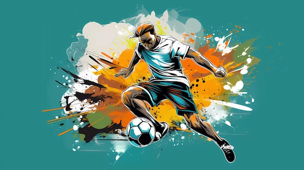 Piłkarz kopie piłkę jasny obraz w stylu graffiti