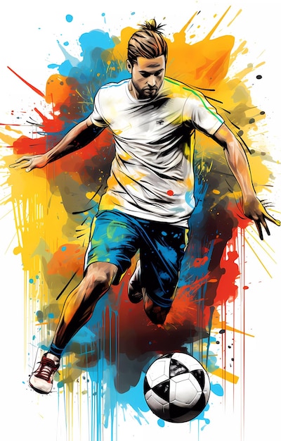 Piłkarz kopie piłkę jasny obraz w stylu graffiti