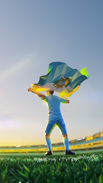 Piłkarz po mistrzostwach gry zwycięzcy trzyma flagę San Marino. styl wielokąta