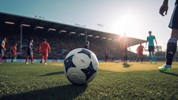 Zdjęcie piłkarze grają na stadionie.