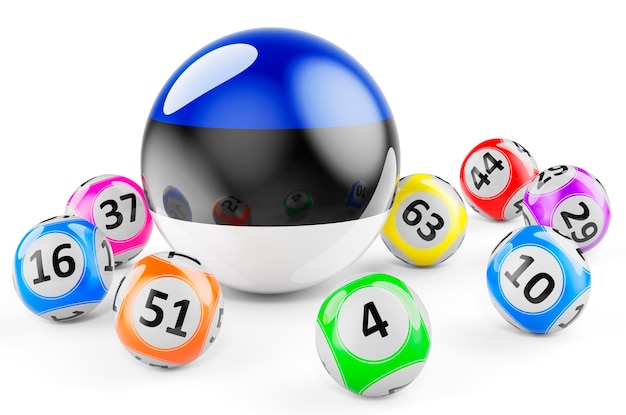 Piłki Lotto z flagą Estonii Loteria w koncepcji Estonii Renderowanie 3D