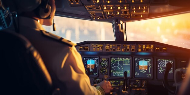 Piloci i stewardesy przygotowują samolot na pas startowy do startu generowanego przez sztuczną inteligencję