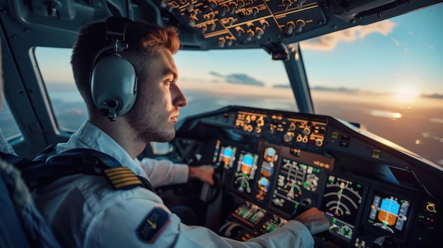 Pilot przeprowadzający kontrole przedlotów na samolocie komercyjnym