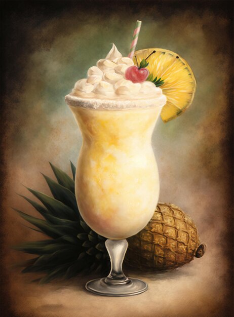 Pina colada letni napój ananas napój akwarelowy koktajl