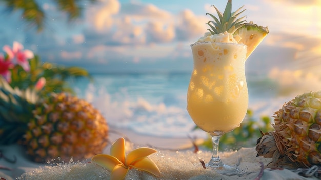 Pina Colada na plaży z ananasem