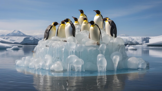pingwiny brodzące po krze lodowej