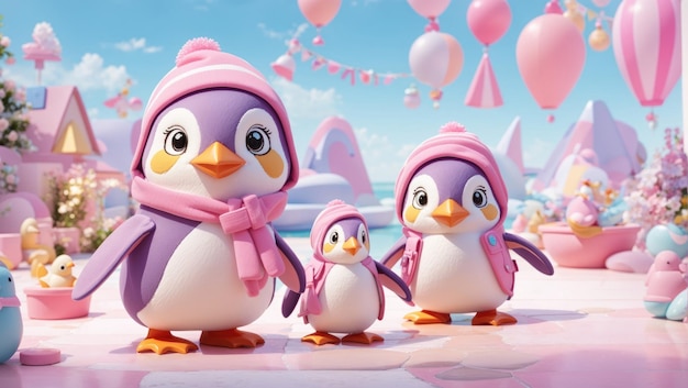 Zdjęcie pink penguin pals to urocza akwarela