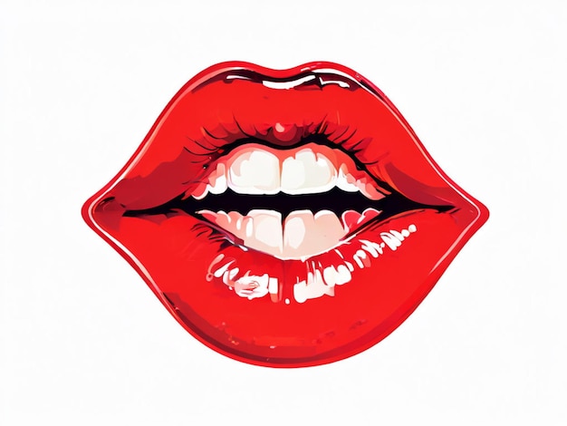 Pinup styl odbitka na ustach czerwony obraz na ustach z białymi zębami i czerwonymi ustami
