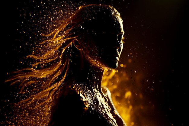 Zdjęcie pionowe ujęcie silnej pięknej kobiety w ogniu