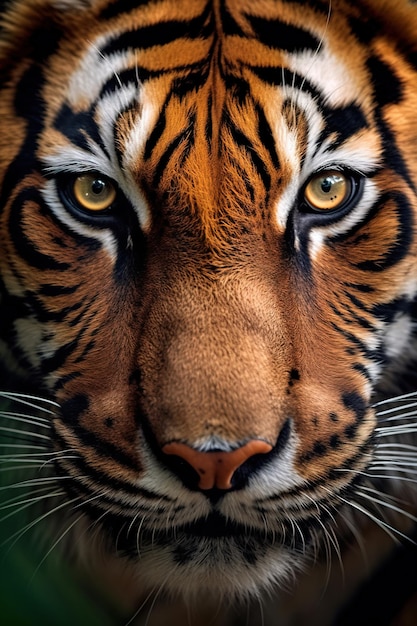 Pionowy portret twarzy tygrysa patrząc bezpośrednio w kamerę Skrajne zbliżenie strzał Studio strzałów