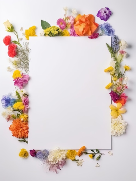 Zdjęcie pionowy widok z góry puste karty z kwiatami streszczenie organicznych kwiatów blooming kwiatu na bia?ym tle dla karty zaproszenie