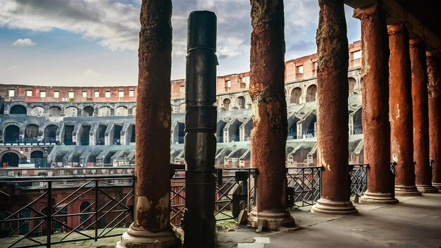 Pionowy zdjęcie pięknych starych rzymskich filarów w Koloseum