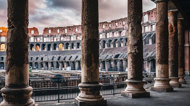 Pionowy zdjęcie pięknych starych rzymskich filarów w Koloseum