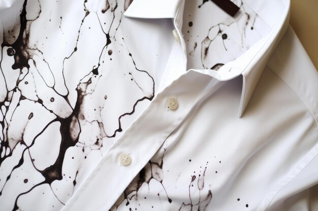 Pióro i plama czarnego atramentu na białej koszuli Generuj sztuczną inteligencję