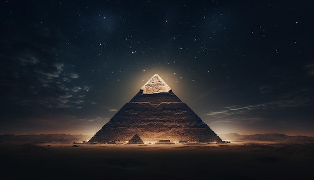 Piramida zapala się podczas pełni księżyca Bardzo szeroki kąt z lotu ptaka Fotografia komercyjna do reklamy turystycznej