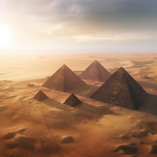 Piramidy egipskie pod bezchmurnym niebem w regionie piasku