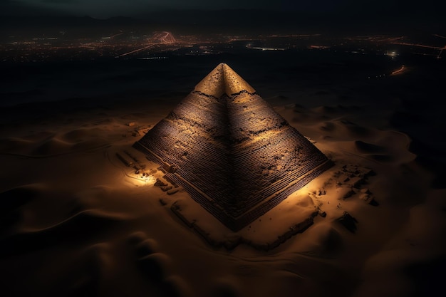 Piramidy na pustyni w nocy