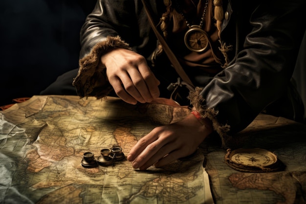 Pirate39s Ręce z zużytą mapą skarbu